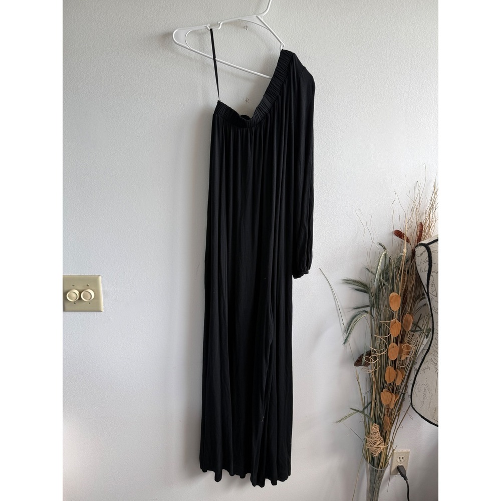 Free People Beach One Shoulder Wide Leg Jumpsuit Black Single Sleeve Small S/P